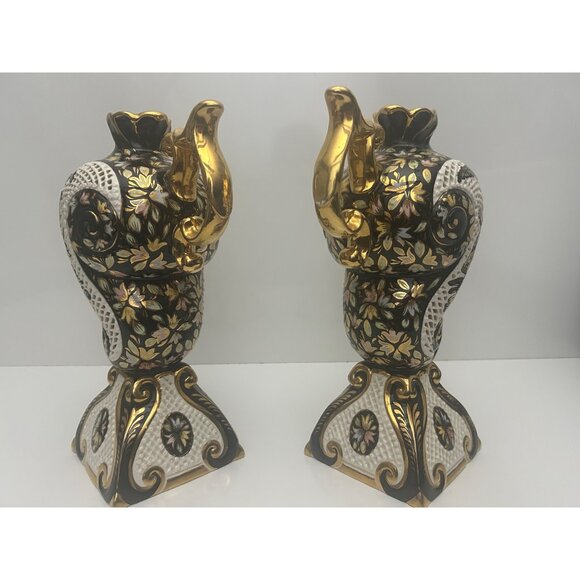Pair of gilded Rococo majolica decor ewers lamps reticulated hand painted Italy - Picture 6 of 16